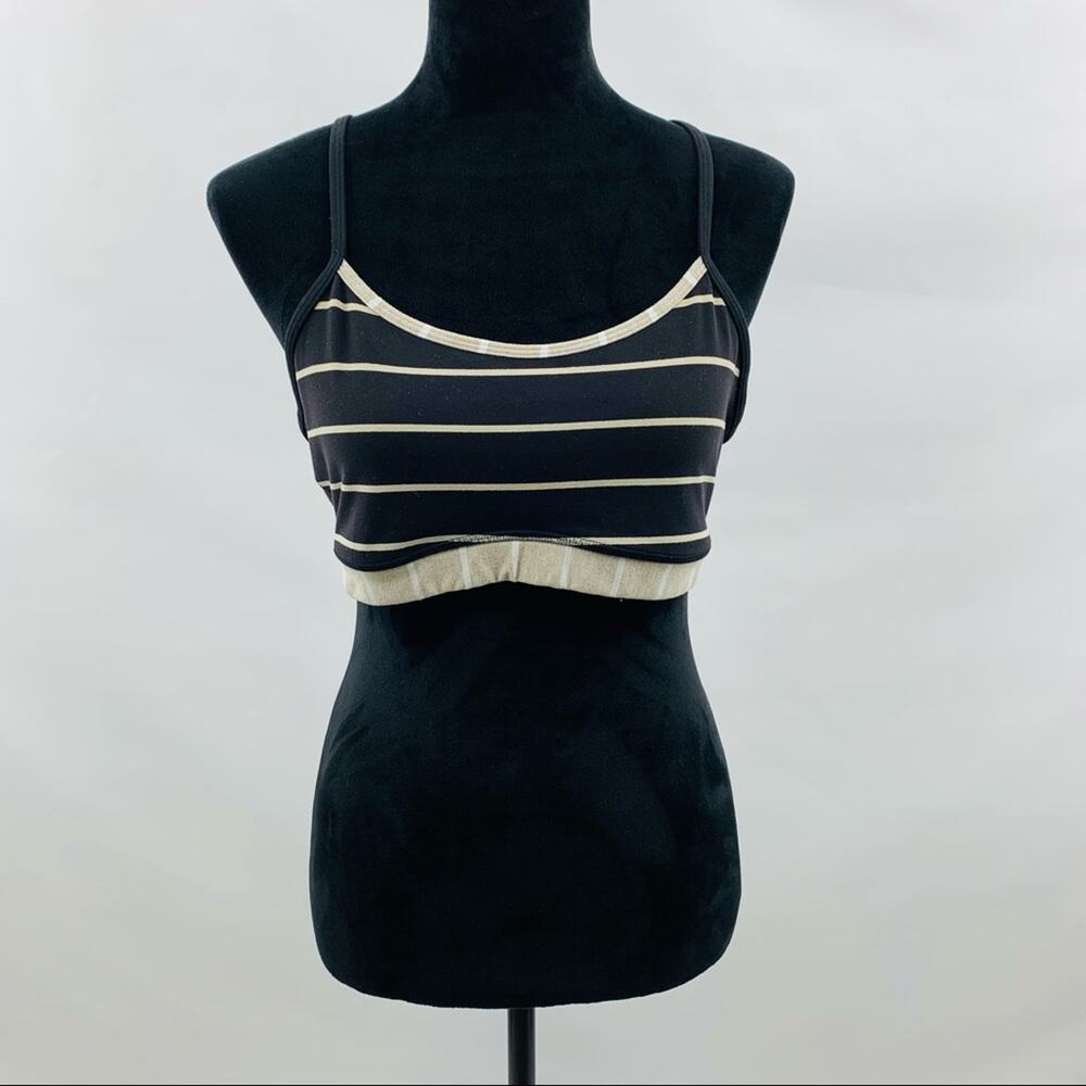 Lululemon Black Cream Striped Sports Bra - Picture 1 of 9